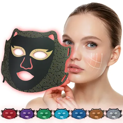 Produktbild von Sanorum Gesichtsmaske Lichttherapie, 7 Farben, 270 LEDs, Rotlichttherapie, Anti-Aging Hautpflege, Dermaroller Set, für Zuhause, lebensmittelechtes Silikon, ergonomisches Design, für unterschiedliche Hauttypen, 8 Anwendungsmodi, Netzanschluss