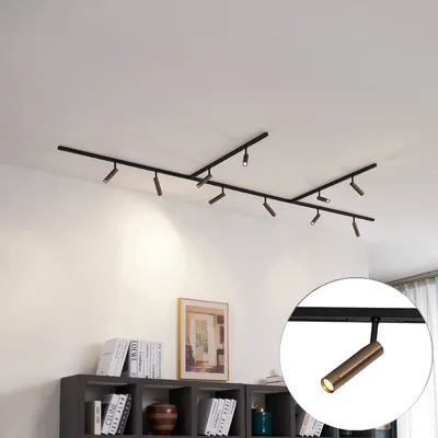 Produktbild von QAZQA - Modern Modernes Schienensystem I Spotlight I Deckenspot I Deckenstrahler I Strahler mit 10 Spot I Spotlight I Deckenspot I Deckenstrahler I Strahler I Lampe I Leuchten Dunkelbronze 1-phasig -