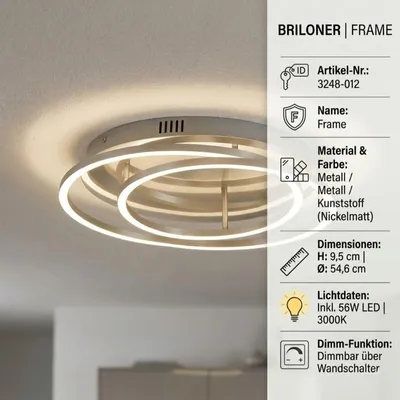 Immagine prodotto di Lampada da soffitto a LED dimmerabile con funzione memoria 56 W argento in metallo e plastica Briloner