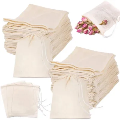 Productafbeelding van PolkaHome® 50 stuks 8 x 10 cm katoenen zakjes, herbruikbare zakjes met trekkoord, katoenen zakjes, linnen zakjes met koord, herbruikbare