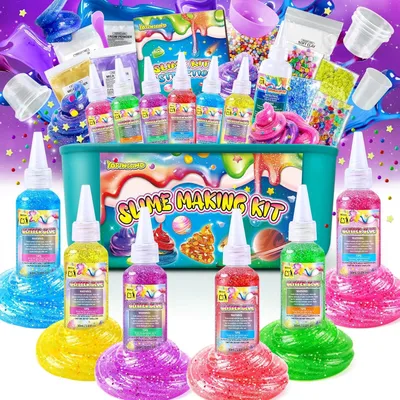 Productafbeelding van Doe-het-zelf slijmset voor kinderen - Galaxy glitterslijmset met accessoires