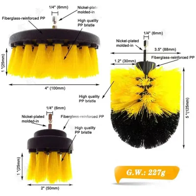 Image de Kit de brosses pour perceuse électrique : ensemble de brosses efficaces et pratiques pour la cuisine et la salle de bain, 4 pièces, couleur jaune