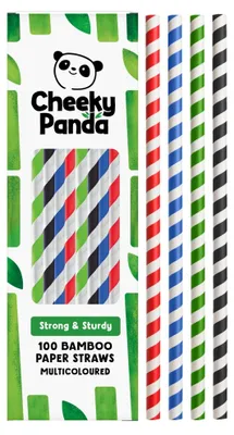 Produktbild von The Cheeky Panda Bambus Strohhalme Papier Bunte | 100 x Cocktail Strohhalme | St