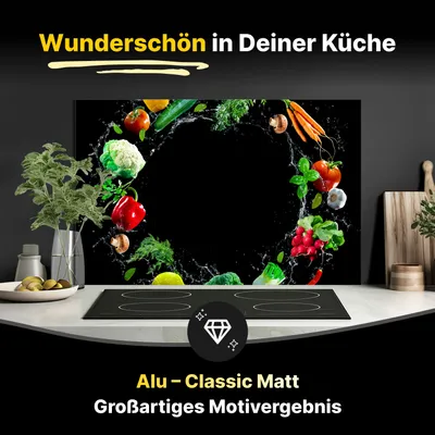 Produktbild von Spritzschutz Küchenrückwand aus Aluminiumverbund in Matt 125x40 cm - Spritzige Gemüsesorten