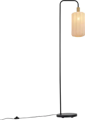 Zdjęcie produktu dla Lampa podłogowa Japandi czarna ze złotym i beżowym kloszem - Pluni