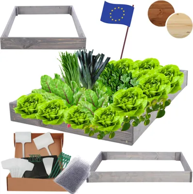 Produktbild von MODO24 Hochbeet Holz, Pflanzkasten, Massivholz, Kiefer, Kräuterbeet, Blumenkasten, Garten, Terrasse, 9x60x100 cm, Grau, ZP09