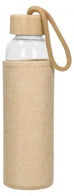 Image de Bouteille en verre avec étui « Natural » et bouchon en bambou - bouteille robuste de 500 ml pour les déplacements - transparente