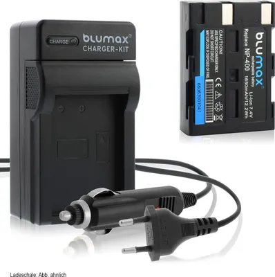 Produktbild von 1x Akku + Lader für Minolta NP-400  A SWEET A-5 A-7 Digital 1650 mAh (7,4V)