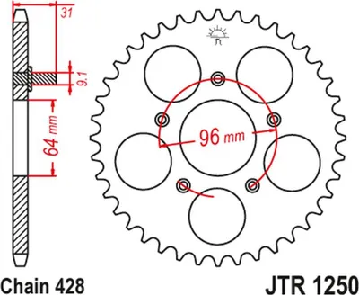 Image de Pignon arrière JT pour Honda NX 125 (années 1989-1990), modèle JTR1250.48, compatible avec une chaîne de type ŁANC428