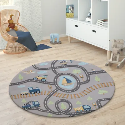 Produktbild von Kinderteppich Teppich Rund Kinderzimmer Spielmatte Babymatte Stern Mond Elefant Regenbogen Grösse Ø 150 cm Rund