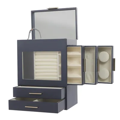 Image de Armoire de rangement pour bijoux Bleu marine Boîte à bijoux Organiseur à bijoux avec 5 tiroirs