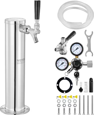 Zdjęcie produktu dla Zestaw wieży piwnej VEVOR kegerator, zestaw do konwersji piwa z pojedynczym kranem, system poboru piwa z beczki ze stali nierdzewnej z podwójnym urządzeniem pomiarowym regulatorem W21.8 i złączem beczki S-System na imprezy w domu
