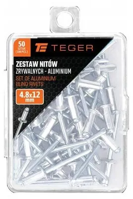 Imagen del producto de TEGER: Remaches ciegos de aluminio, 4,8 x 12 mm, paquete de 50 unidades