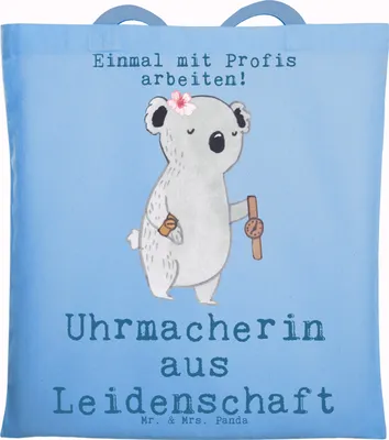 Produktbild von Mr. & Mrs. Panda Shopping Tasche Uhrmacherin Leidenschaft - Sky Blue - Geschenk, einkaufstasche baumwolle, Tote Bag, Alltagstasche, Laptoptasche, Jutebeutel