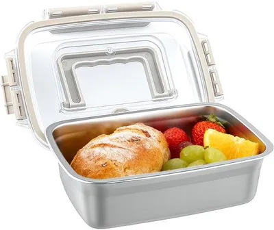 Produktbild von Unyqoos® Edelstahl-Lunchbox 1000 ml – auslaufsicherer Deckel mit Silikondichtung, Tragegriff, spülmaschinenfest, BPA-frei