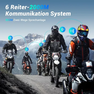 Immagine prodotto di Interfono per motocicletta - auricolare per casco - Bluetooth 5.2 - cancellazione del rumore - portata di 2000 metri - colore nero