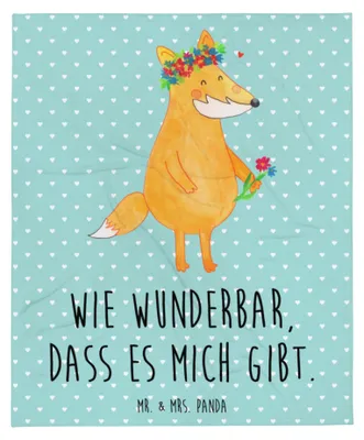 Produktbild von Mr. & Mrs. Panda Bettdecke Fuchs Blumen - Türkis Pastell - Geschenk, Warme Decke, Bettüberwurf, Ich, Selbstbewusst, Mich, Plaid, Fox, Selbstbewusstsein, Tagesdecke