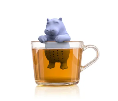 Produktbild von Winkee - Cute Animal Teesieb Hippo | Tee Ei für losen Tee | Tea Infuser lustig | Teesieb für Tasse | Gewürzsieb Silikon