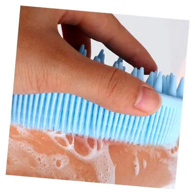 Produktbild von Doppelseitige Silikonbürste zur Massage und Reinigung für Kopfhaut und Babyhaut in Blau