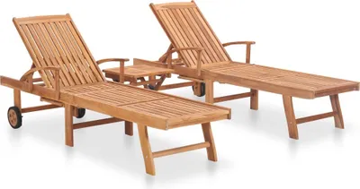 Produktbild von Sonnenliegen 2 Stk. mit Tisch Massivholz Teak