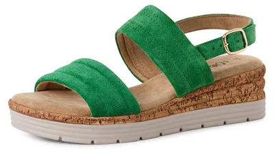 Produktbild von s.Oliver Damen Sandalen mit Keilabsatz aus Leder Sommer, Metallisch (Green), 40