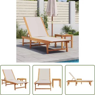 Immagine prodotto di The Living Store Lettino con tavolino grigio in legno massiccio di acacia e textilene