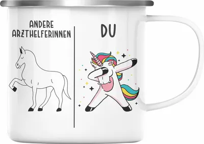 Produktbild von Trendation - Arzthelferin Emaille Tasse Geschenk mit Spruch Danke Dankeschön Geschenkidee für Arzthelferinnnen (Silber)