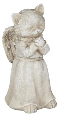 Image de Relaxdays : décoration funéraire pour chat, figurine de jardin, souvenir pour animal, ange chat, pierre commémorative pour chat résistante aux intempéries, couleur crème