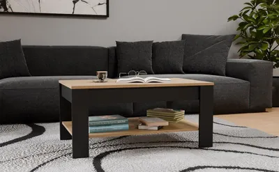 Produktbild von Stilvoller Couchtisch mit Ablage im modernen Holz-Schwarz Design