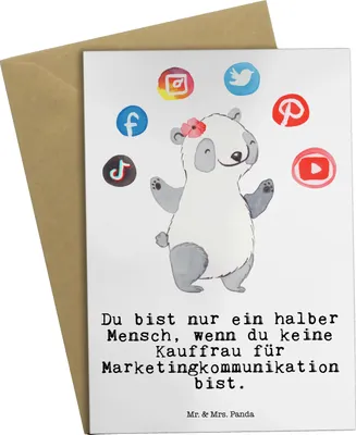 Produktbild von Mr. & Mrs. Panda Grußkarte Kauffrau für Marketingkommunikation Herz - Weiß - Geschenk, dankeskarten, hochzeitskarten, weihnachtskarten, osterkarten, einladungskarten