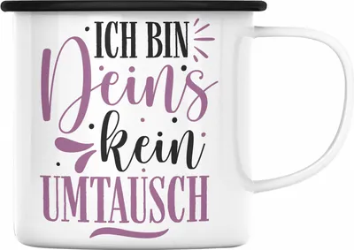 Produktbild von Trendation -  Emaille Tasse für Freund Geschenk mit Sprüchen Valentinstag Emaille Emaille Tasse Spruch Ich Bin Deins (Schwarz)
