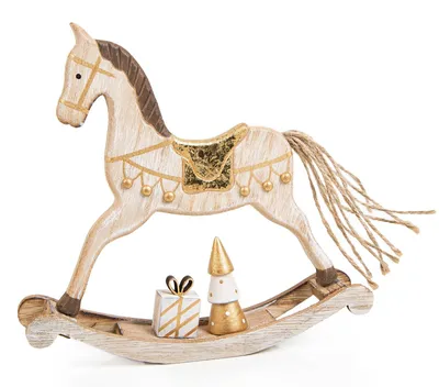 Produktbild von Weihnachtsdekoration Schaukelpferd Figur aus Holz - braun Gold 18 cm