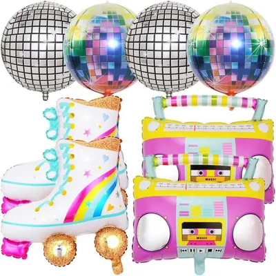 Productafbeelding van Folieballonnen, regenboog, rolschaatsen, discoballen, luchtballonnen, retrofeest