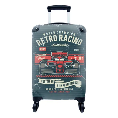 Produktbild von MuchoWow® Koffer Handgepäck Trolley Rollkoffer Kleine Reisekoffer mit 4 Rollen - Rennwagen - Rennstrecke - Vintage - Zeichnung - Cabin Size < 55x40x23 cm & 55x40x20 cm - Fotokoffer - Kabinenkoffer - Boardgepäck - Reise-Box - Reisekoffer - Reisegepäck - Koffer mit Bild - Trolley für Kinder