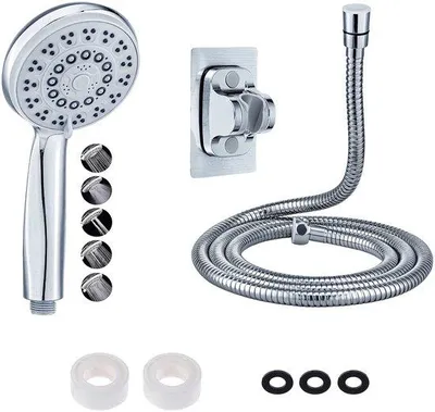 Produktbild von Flexibler Duschschlauch, 2m, 5 Strahlarten, Edelstahl, Selbstklebend, Wassersparend