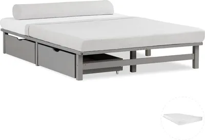 Produktbild von Homestyle4u Holzbett Jugendbett Palettenbett 140x200 mit Matratze 2 Bettkästen Grau