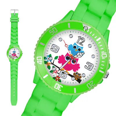 Produktbild von Taffstyle Kinder Armbanduhr Kinder Silikon Armbanduhr mit Eulen Motiv, Grün / 34mm