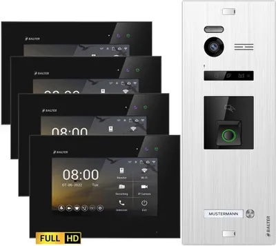 Produktbild von Balter EVO HD Video Türsprechanlage mit Fingerprint und RFID für 1 Familienhaus, 4x Monitore