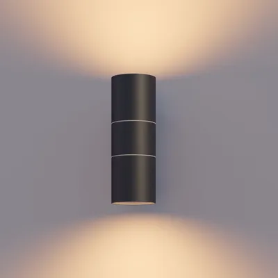 Produktbild von Calex Turin Wandleuchte, für Außen & Innen, 2x GU10 Fassung, Zylinderform, Up & Downlight, wasserdicht, ohne Leuchtmittel, Schwarz