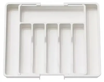 Ausziehbarer Besteckladen-Organizer, weiß, 33–57 cm, 5–7 Fächer