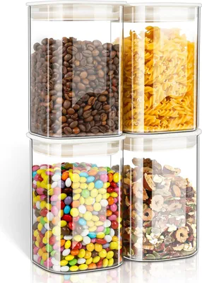 4er-Set Glasbehälter 1,1 l, quadratisch, luftdicht, stapelbar