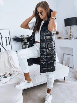 Productafbeelding van Dstreet dames lange gewatteerde vest Luci, zwart, maat L