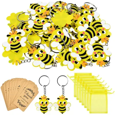 Bienen-Schlüsselanhänger-Set, 30 Stück, gelb, aus Kunststoff