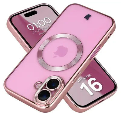 Produktbild von Handyhülle mit Kameraschutz und Magnetring für iPhone 16, Bizon Case GuardO, Transparent-Rosa