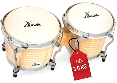 Produktbild von XDrum Bongos Pro Natur - 2 Trommeln mit 6,5" (17 cm) und 7,5" (20 cm) Durchmesser - Bongotrommeln mit stimmbaren Naturfellen und Stimmschlüssel