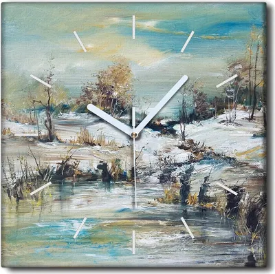 Produktbild von Coloray Uhr auf Leinwand 30x30 cm Wand Uhr Dekoration Wohnzimmer Segeltuch weiße Zeiger -Waldwinter-Winterstrom.