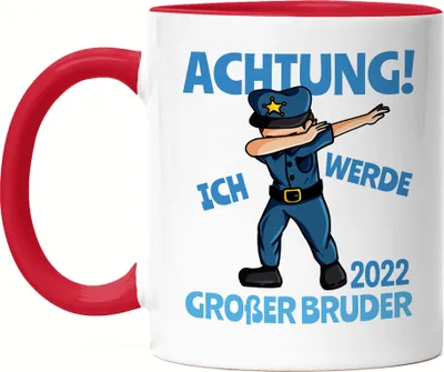 Produktbild von Ich Werde Großer Bruder 2022 Tasse Rot Ankündigung Schwangerschaft Polizist Dab Babynews