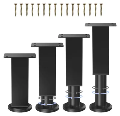 Zdjęcie produktu dla Zestaw 4 regulowanych nóżek meblowych, czarne, wysokość 12-18 cm