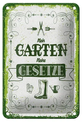 Produktbild von Blechschild Spruch 12x18 cm Mein Garten meine Gesetze Deko Schild