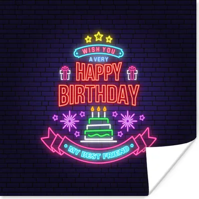 Produktbild von MuchoWow® Poster Alles Gute zum Geburtstag - Party - Neon 75x75 cm - Wand Dekoration